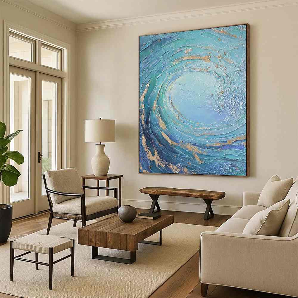 Oversized Blue Textured - oversized canvas painting for bedroom